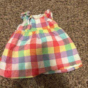 babyGap Rainbow Plaid Dress 6-12 Months Ruffles Sleeveless Lined Linen Blend